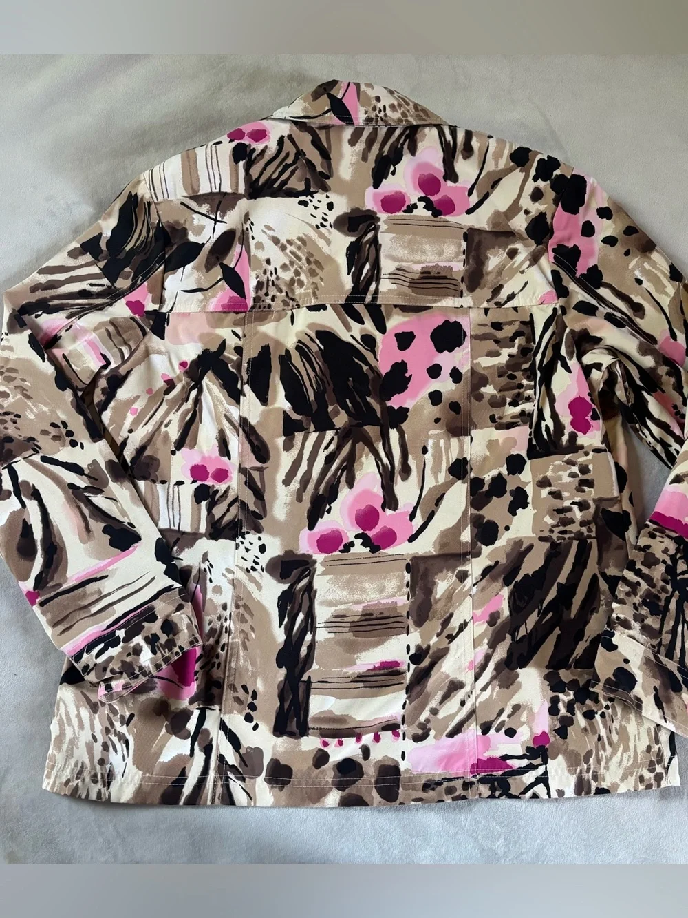 Allison Daley Abstract Print Jacket Blazer Button Front Pink Brown Size 12